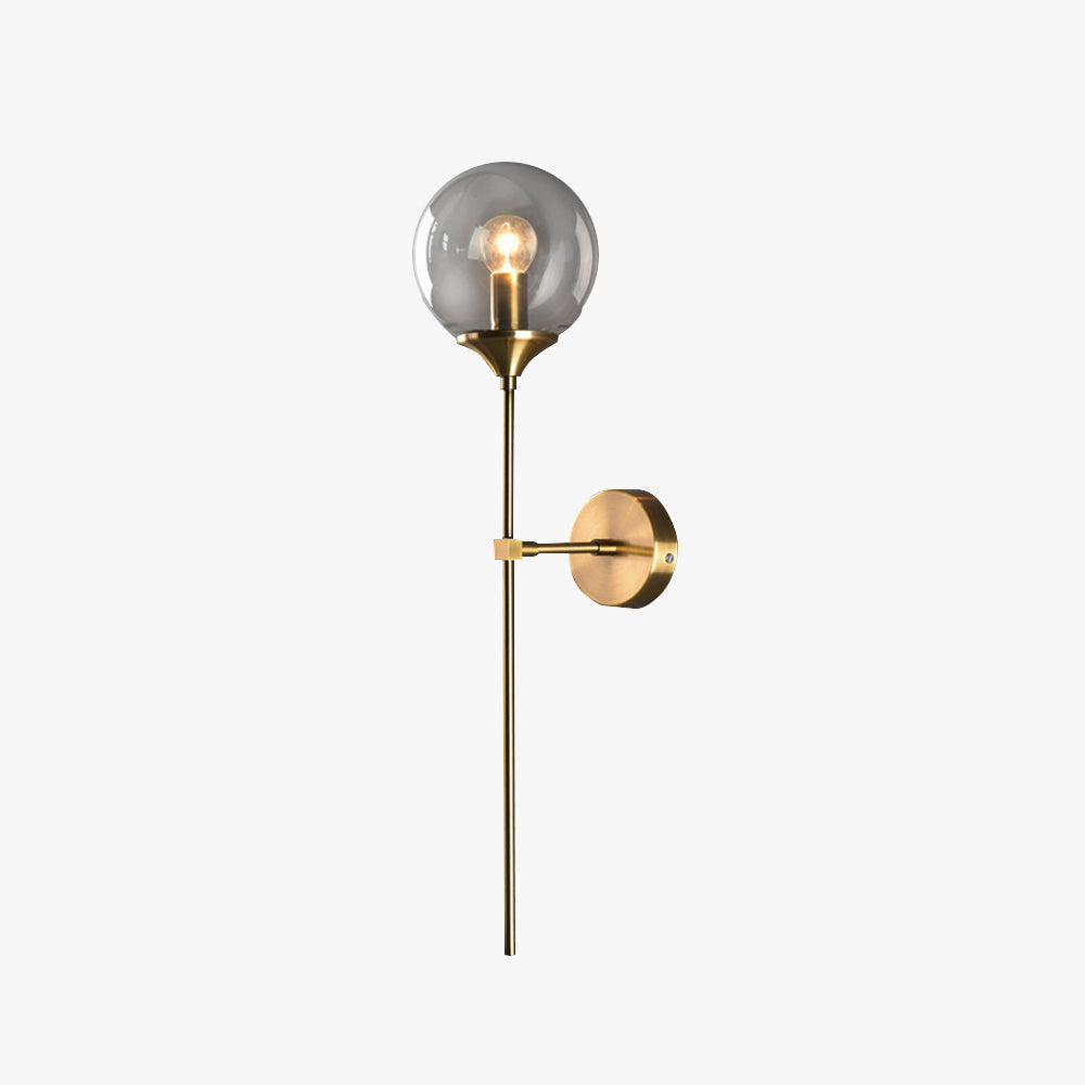 Clérachic Brass-Finish Globe Wall Sconce shown on a plain background, smoke gray globe cupped in a tapered brass cone above the wall plate.