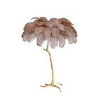 Dusty blush-beige plumes on a Clérachic floor lamp with a polished brass stem and base, shown on a white backdrop.