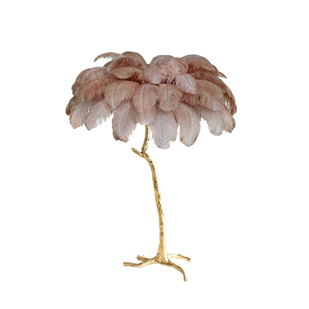 Dusty blush-beige plumes on a Clérachic floor lamp with a polished brass stem and base, shown on a white backdrop.