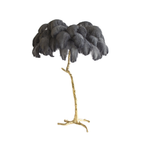 Charcoal-grey plumes on a Clérachic floor lamp with a brass stem and base, shown on a plain white backdrop.