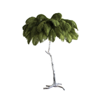 Moss-green plumes on a Clérachic floor lamp with a silver-finish stem and base, shown on a plain white backdrop.