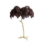 Dark chocolate-brown plumes on a Clérachic floor lamp with a polished brass stem, shown on a plain white backdrop.