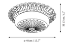 Clérachic ceiling light dimension drawing, every measurement marked in centimetres and inches.
