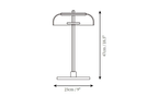 Clérachic table lamp dimension drawing, every measurement marked in centimetres and inches.