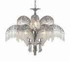 Nickel-finish Clérachic chandelier in two tiers, with clear crystal drops and a carved central stem.