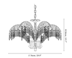Clérachic chandelier dimension drawing, 2 of 4, every measurement marked in centimetres and inches.