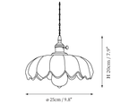Clérachic pendant light dimension drawing, every measurement marked in centimetres and inches.