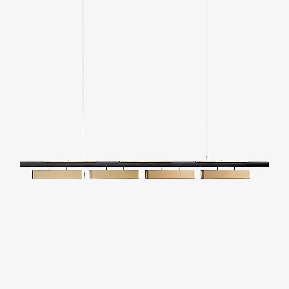 Clérachic four-head linear pendant on a pale backdrop, shown straight on with brass diffusers below the black bar.