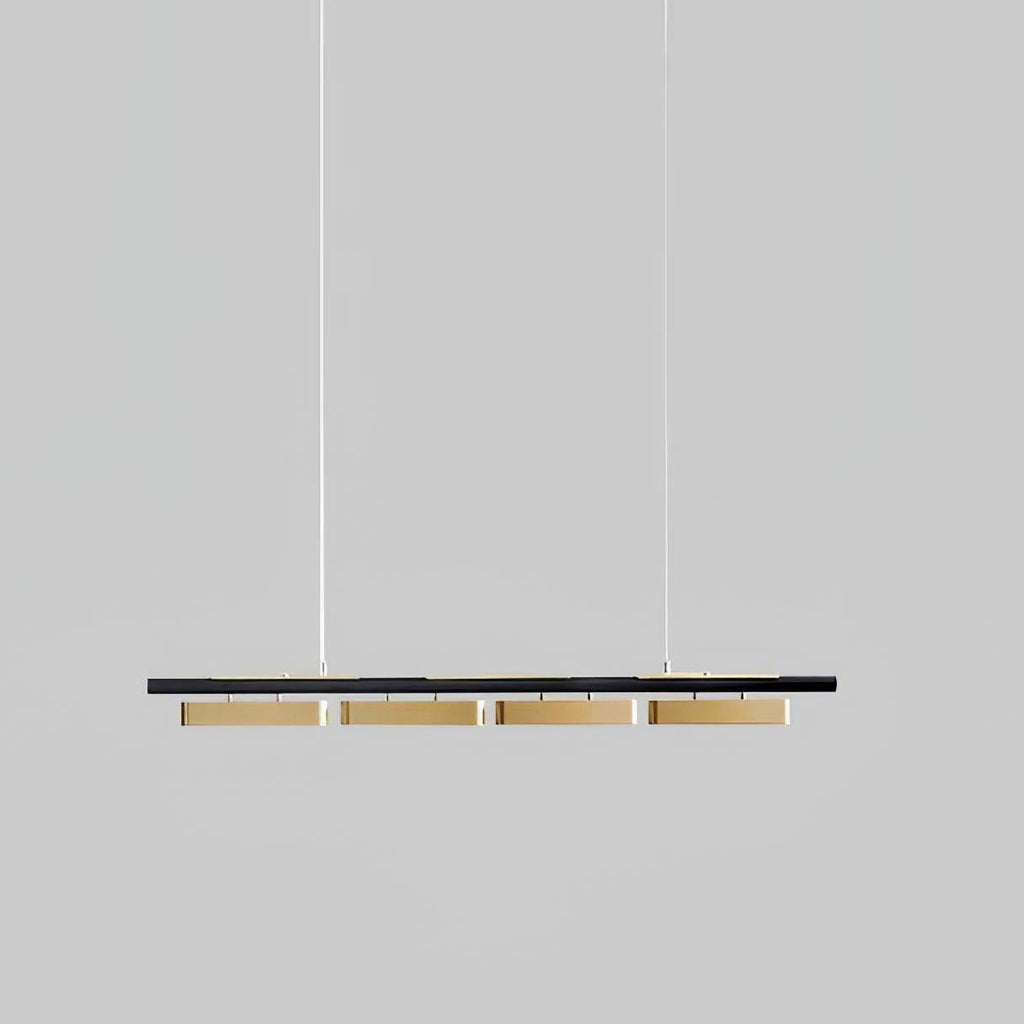 Four-head Clérachic linear pendant against a mid-grey backdrop, with brass diffusers beneath a slim black bar.