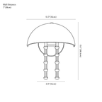 Clérachic wall light dimension drawing, every measurement marked in centimetres and inches.