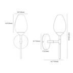 Clérachic wall light dimension drawing, every measurement marked in centimetres and inches.