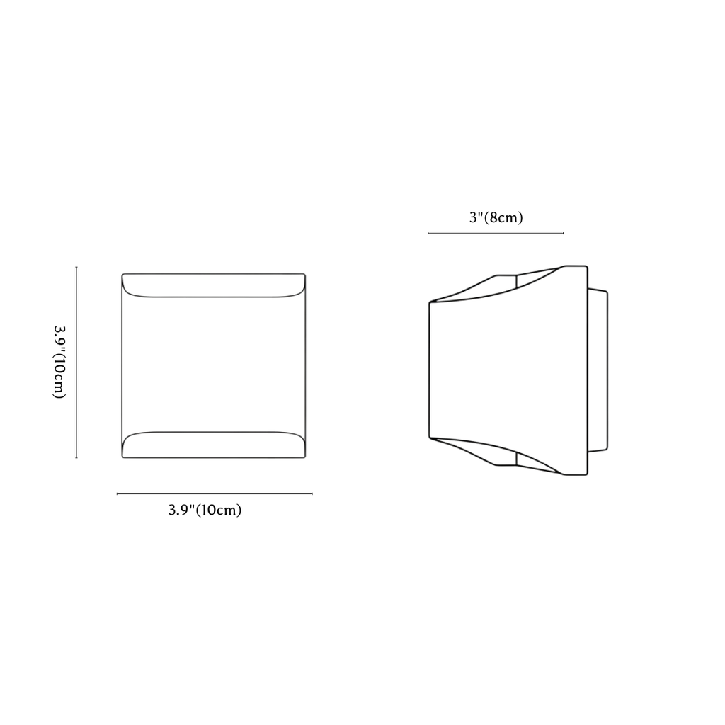 Clérachic wall light dimension drawing, style A small, 10 cm, every measurement marked in centimetres and inches.