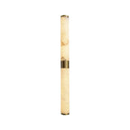 A cut-out view of this Clérachic alabaster tube wall light on white, with a brass band between two veined white-and-cream tubes.