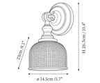 Clérachic wall light dimension drawing, 1 of 2, every measurement marked in centimetres and inches.