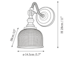 Clérachic wall light dimension drawing, 2 of 2, every measurement marked in centimetres and inches.