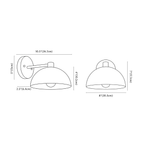 Clérachic wall light dimension drawing, every measurement marked in centimetres and inches.