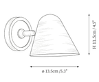 Clérachic wall light dimension drawing, every measurement marked in centimetres and inches.