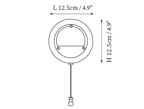 Dimension drawing of this Clérachic round wall light, with its 12.5 cm height and width marked.