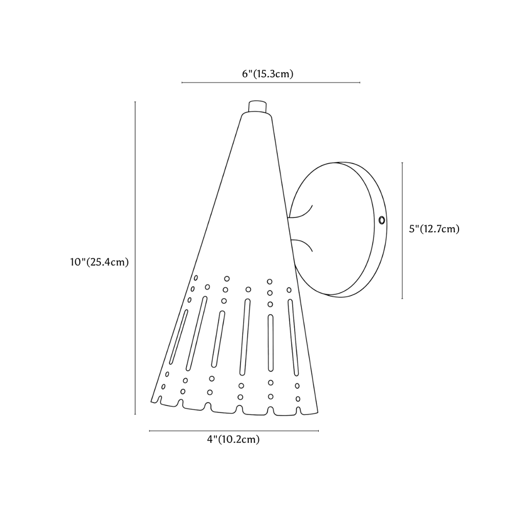 Clérachic wall light dimension drawing, every measurement marked in centimetres and inches.