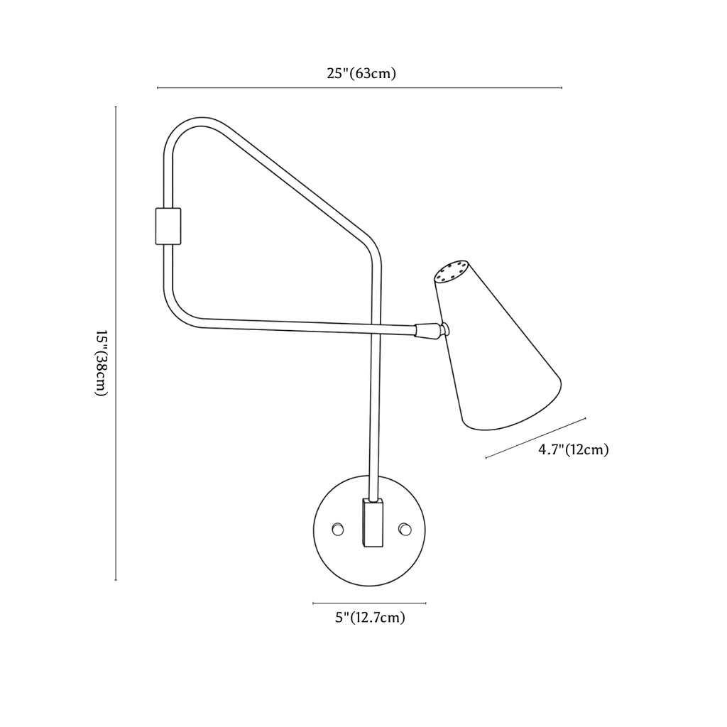 Clérachic wall light dimension drawing, every measurement marked in centimetres and inches.