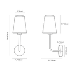 Clérachic wall light dimension drawing, every measurement marked in centimetres and inches.