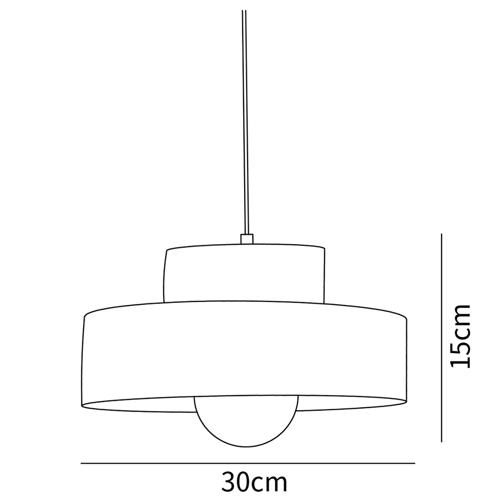 Dimension drawing of this Clérachic pendant, with its height of 15 cm and width of 30 cm marked.