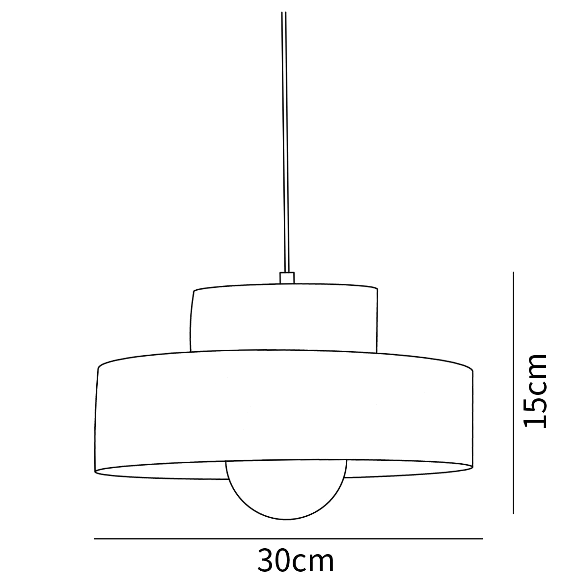 Dimension drawing of this Clérachic pendant, with its height of 15 cm and width of 30 cm marked.
