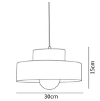 Dimension drawing of this Clérachic pendant, with its height of 15 cm and width of 30 cm marked.