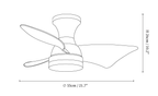Dimension drawing of this Clérachic ceiling fan, with its height and blade span marked.