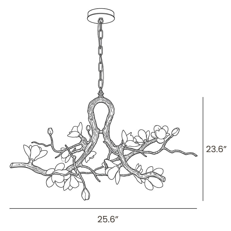 Dimension drawing of this Clérachic chandelier, with its height and width marked.