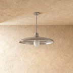 Clérachic pendant light in chrome, the disc shade and drop rod viewed from a slightly different angle.