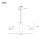 Clérachic pendant light dimension drawing, every measurement marked in centimetres and inches.