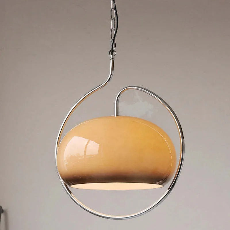 Clérachic honey-brown glass dome pendant on a chrome ring, suspended from a matching chain.