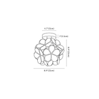 Clérachic ceiling light dimension drawing, every measurement marked in centimetres and inches.