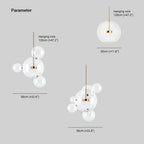 Dimension chart for the Clérachic Bubble Cluster Pendant Light: 4/6-head 58 cm (22.8″), single globe 30 cm (11.8″), 120 cm (47.2″) wire.