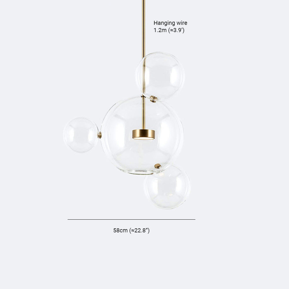 Dimension drawing for the Clérachic Bubble Cluster Pendant Light's 4-head cluster: 58 cm (22.8″) span on a 1.2 m (47.2″) hanging wire.