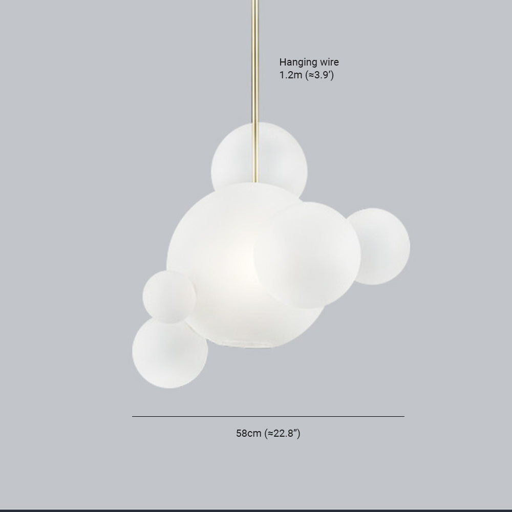 Dimension drawing for the Clérachic Bubble Cluster Pendant Light's frosted 6-head cluster: 58 cm (22.8″) span, 1.2 m (47.2″) wire.