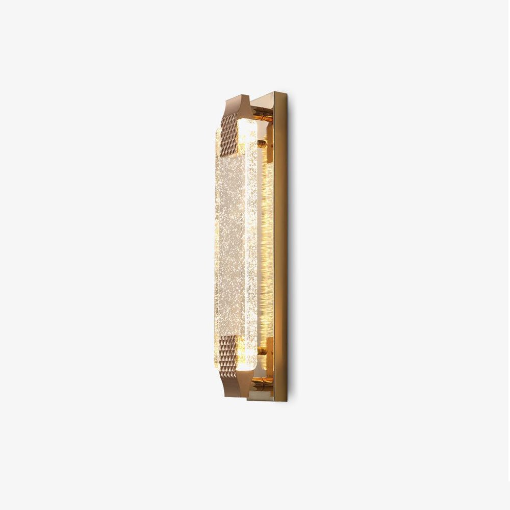 Side-on view of this Clérachic crystal wall light on white, showing the thin metal backplate and the bubbled glass bar.