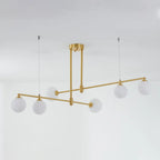 The Clérachic 6-head bubble-glass bar pendant seen from an angled view, showing the ceiling canopy and both support cables.