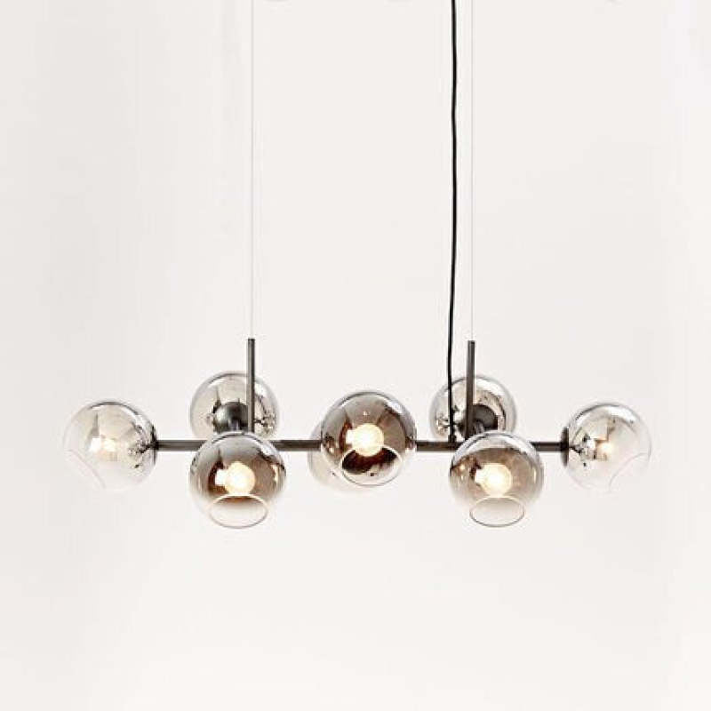Black Clérachic bubble glass pendant with eight smoke gray glass globes, shown unlit against a plain white background.