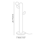 Dimension drawing of the cactus wood floor lamp, in outline against white.