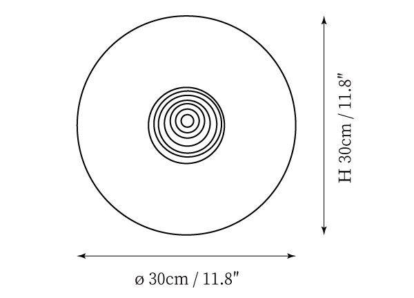 Dimension drawing of this Clérachic round marble wall light, with its 30 cm diameter marked.