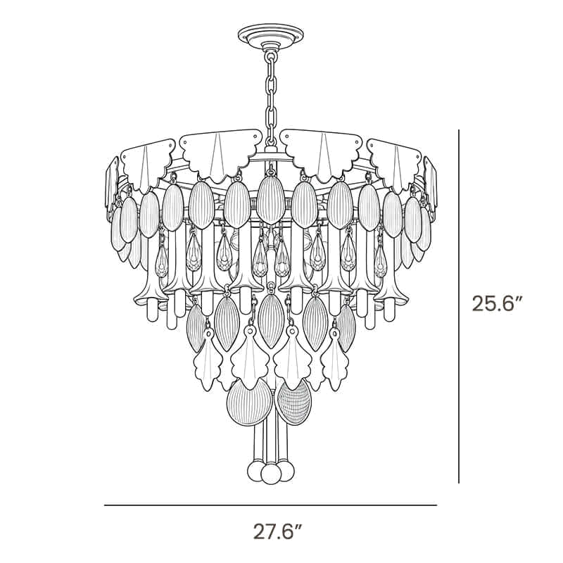 Dimension drawing of this Clérachic round chandelier, with its height and width marked.
