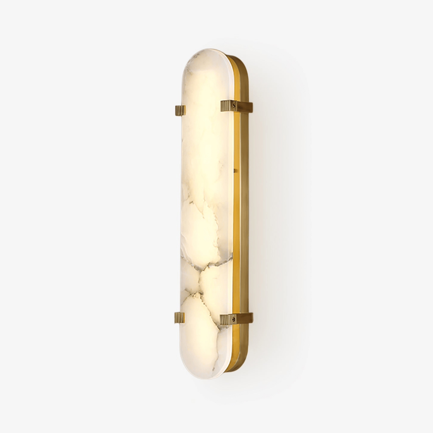 Clérachic Calla wall light on white in the larger size, natural veining clear across the stone.