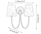 Dimension drawing of this Clérachic two-light wall sconce, with its height and width marked.