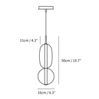 Clérachic pendant light dimension drawing, Model A, 50 cm tall and 16 cm wide, every measurement marked in centimetres and inches.
