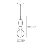 Clérachic pendant light dimension drawing, Model B, 55 cm tall and 16 cm wide, every measurement marked in centimetres and inches.