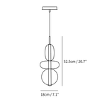 Clérachic pendant light dimension drawing, Model D, 52.5 cm tall and 18 cm wide, every measurement marked in centimetres and inches.