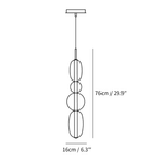 Clérachic pendant light dimension drawing, Model F, 76 cm tall and 16 cm wide, every measurement marked in centimetres and inches.