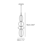 Clérachic pendant light dimension drawing, Model H, 76 cm tall and 18 cm wide, every measurement marked in centimetres and inches.